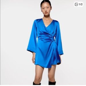 Zara Blue Satin Maxi Dress